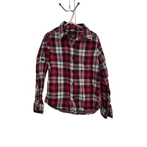 Children's Place red and white plaid long sleeve button down - Picture 1 of 3